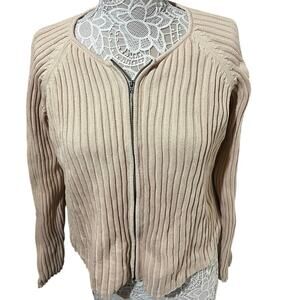Spiegel Vintage Tan Ribbed Zip Up Cardigan- Layering Style- Womens Size Large